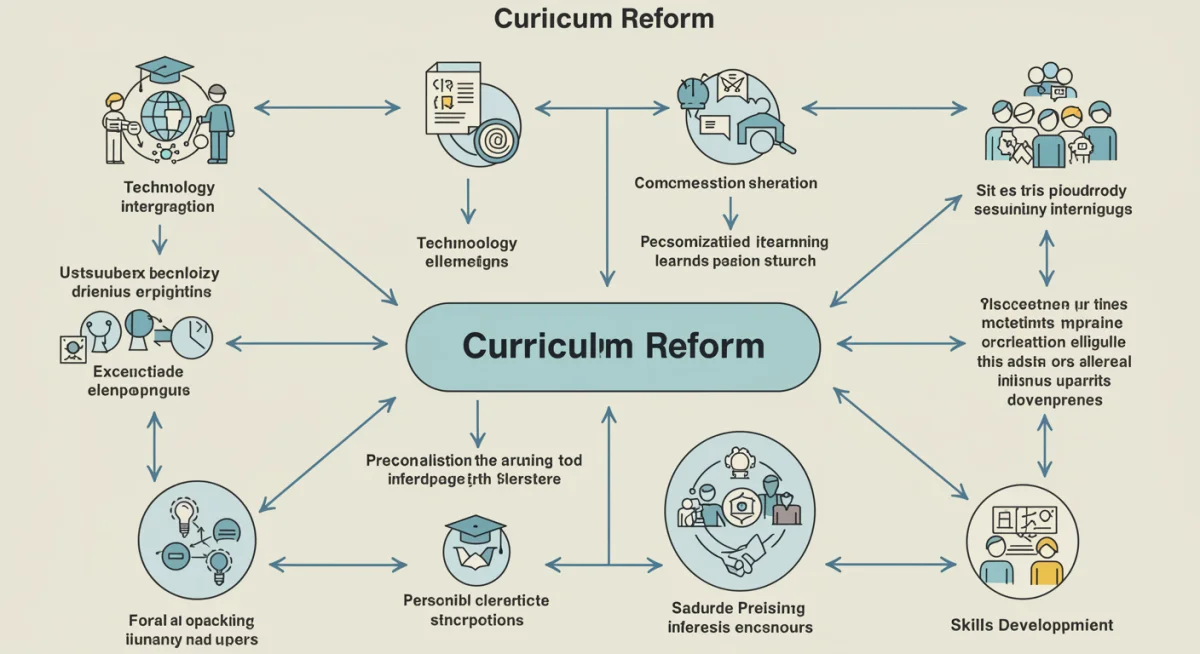 Infographic over curriculumhervorming en de rol van nieuwe onderwijswetgeving.